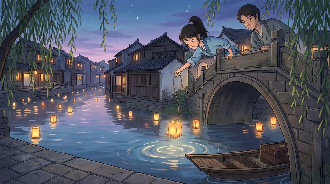 灯绳落黑水