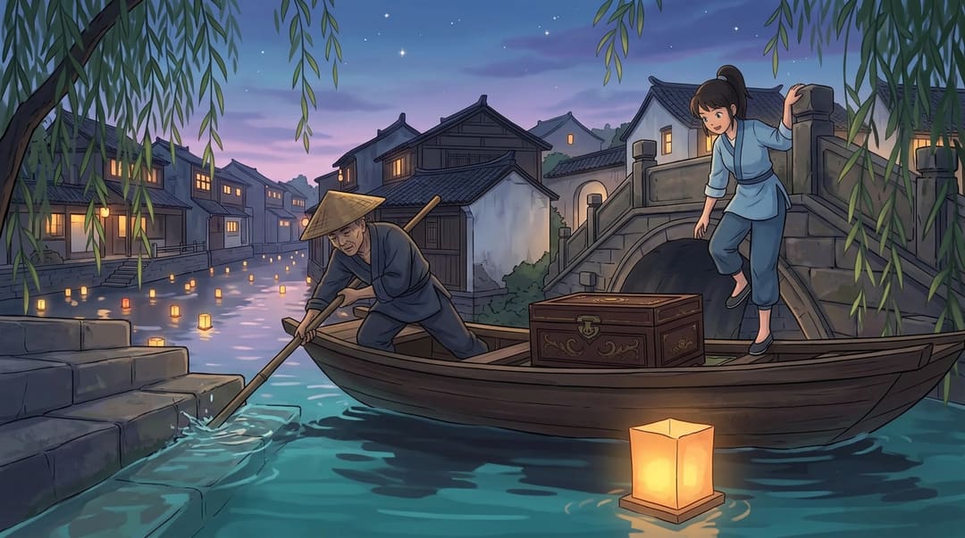 竹篙抵死，船身贴稳